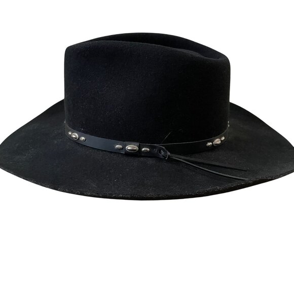 Resistol Hondo Cowboy Hat Size 7 1/2 2X Black Wool Silver Conchos Made In Texas - Picture 9 of 10